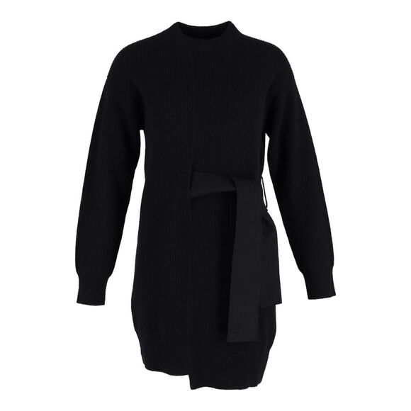 Proenza Schouler Rib-Knit Side-Tie Sweater Dress in Black Wool